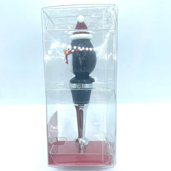 Pier 1 Imports Christmas 4.5" Glass Penguin Wine Bottle Stopper Santa Hat NIB - Picture 2 of 4